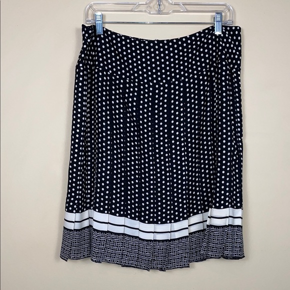 Jones New York Women’s Silk Polka Dot Stripes Woven Pattern Pleated Skirt - Picture 1 of 8